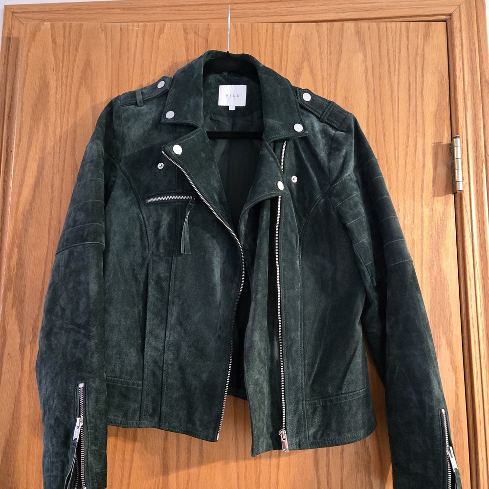 VILA Dark Green Leather Jacket